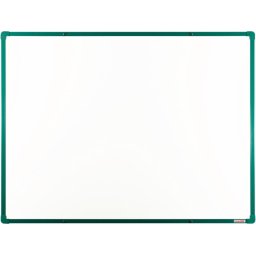 Biała tablica do pisania magnetyczna z powierzchnią ceramiczną boardOK, 1200 x 900 mm, zielona ramka