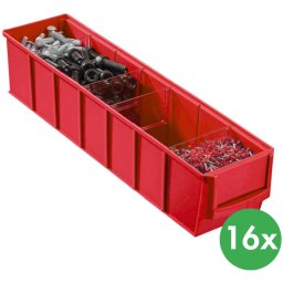 Allit Plastikowy pojemnik do regału ShelfBox typ B - 91 x 400 x 81 mm, 16 szt., czerwony