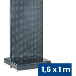B2B Partner Regał sklepowy obustronny, ścianki perforowane, 1600 x 1000 x 900 mm, podstawowy, antracyt