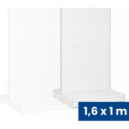 B2B Partner Regał sklepowy obustronny, ścianki perforowane, 1600 x 1000 x 900 mm, dodatkowy, biały