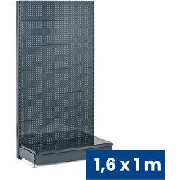 B2B Partner Regał sklepowy jednostronny, ścianki perforowane, 1600 x 1000 x 450 mm, podstawowy, antracyt