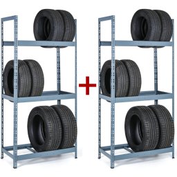 B2B Partner Regał na opony 1+1 GRATIS, 2100x1000x500 mm, 3 piętra, RAL 7031