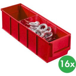 Allit Plastikowy pojemnik do regału ShelfBox typ A - 91 x 300 x 81 mm, 16 szt., czerwony