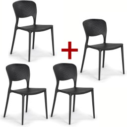 B2B Partner Krzesło do jadalni plastikowe EASY II 3+1 GRATIS, czarne
