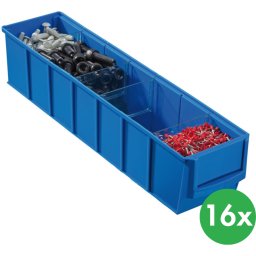 Allit Plastikowy pojemnik do regału ShelfBox typ B - 91 x 400 x 81 mm, 16 szt., niebieski