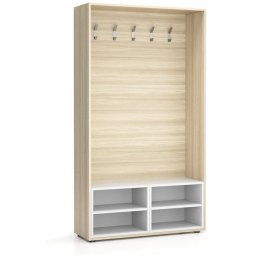 PLAN Wieszak ścienny BORDER z półką na buty, 5 haczyków, naturalny dąb/biała