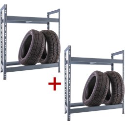 B2B Partner Regał na opony 1+1 GRATIS, 1050x1100x350 mm, 2 piętra, RAL 7031