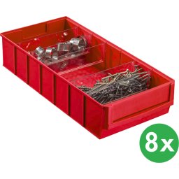 Allit Plastikowy pojemnik do regału ShelfBox typ E - 183 x 400 x 81 mm, 8 ks, czerwony