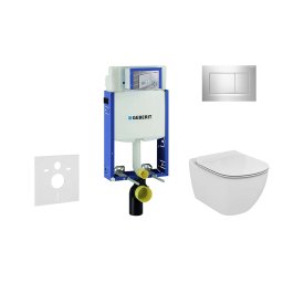 Geberit Kombifix - Moduł do wiszącej toalety z przyciskiem Sigma20, chrom błyszczący/chrom matowy + Ideal Standard Tesi - toaleta i deska sedesowa, Aquablade, SoftClose 110.302.00.5 NU6