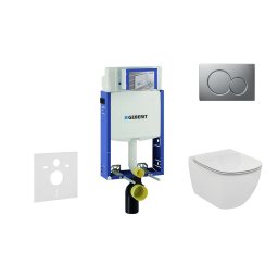 Geberit Kombifix - Moduł do wiszącej toalety z przyciskiem Sigma01, chrom matowy + Ideal Standard Tesi - toaleta i deska sedesowa, Aquablade, SoftClose 110.302.00.5 NU3