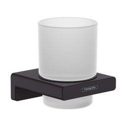 Hansgrohe AddStoris - Kubek na szczoteczki do zębów z uchwytem, szkło matowe/czarny mat 41749670