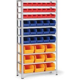 B2B Partner Regał z plastikowymi pojemnikami BASIC, 1730 x 850 x 300 mm, 21x pojemnik typu A + 15x B + 9x C