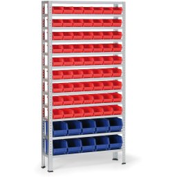 B2B Partner Regał z plastikowymi pojemnikami BASIC, 1730 x 850 x 300 mm, 63x pojemnik typu A + 10x pojemnik typu B