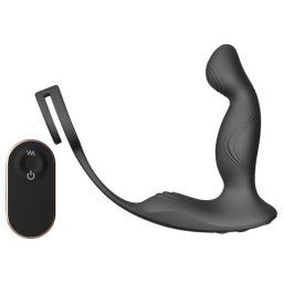 Sex HD Virgil - czarny wibrator prostaty z pierścieniem na penisa i jądra