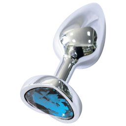 Sunfo - korek analny metalowy - serce z niebieskim kryształem - srebrny