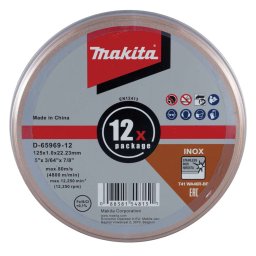 Makita Akcesoria - Zestaw tarcz tnących do stali nierdzewnej 125x22,23 mm, 12 szt. D-65969-12