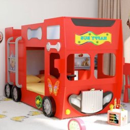 PLASTIKO Łóżko Piętrowe Happy Bus, Materace Czerwony