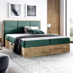 mebleMWM- GM Łóżko Kontynentalne Z Pojemnikiem Wood2, Materac 180x200 Kolor Do Wyboru