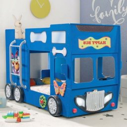 PLASTIKO Łóżko Piętrowe Happy Bus, Materace Niebieski