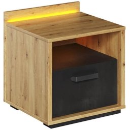 LENART Stolik Nocny Qubic Qb-10 Dąb Artisan, Silk Flu, Raw Steel