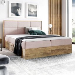 mebleMWM- GM Łóżko Kontynentalne Z Pojemnikiem Wood2, Materac 200x200 Kolor Do Wyboru