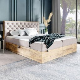 mebleMWM- GM Łóżko Kontynentalne Z Pojemnikiem Wood3, Materac 200x200 Kolor Do Wyboru