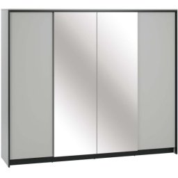 LENART Szafa Czterodrzwiowa Z Lustrem Gris Gs-01 Oświetlenie Led Szary + Czarny