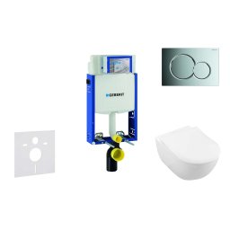 Geberit Kombifix - Moduł do wiszącej toalety z przyciskiem Sigma01, chrom błyszczący + Villeroy Boch - toaleta i deska sedesowa, DirectFlush, SoftClose, CeramicPlus 110.302.00.5 NI2