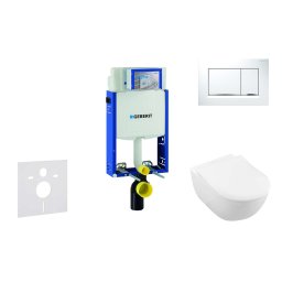 Geberit Kombifix - Moduł do wiszącej toalety z przyciskiem Sigma20, biały/chrom błyszczący + Villeroy Boch - toaleta i deska sedesowa, DirectFlush, SoftClose, CeramicPlus 110.302.00.5 NI5