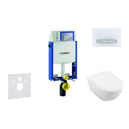 Geberit Kombifix - Moduł do wiszącej toalety z przyciskiem Sigma50, biel alpejska + Villeroy Boch - toaleta i deska sedesowa, DirectFlush, SoftClose, CeramicPlus 110.302.00.5 NI8