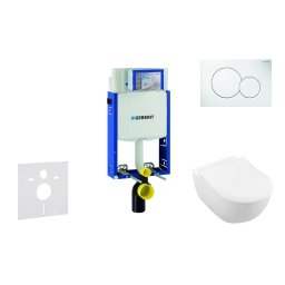 Geberit Kombifix - Moduł do wiszącej toalety z przyciskiem Sigma01, biel alpejska + Villeroy Boch - toaleta i deska sedesowa, DirectFlush, SoftClose, CeramicPlus 110.302.00.5 NI1