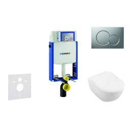 Geberit Kombifix - Moduł do wiszącej toalety z przyciskiem Sigma01, chrom matowy + Villeroy Boch - toaleta i deska sedesowa, DirectFlush, SoftClose, CeramicPlus 110.302.00.5 NI3