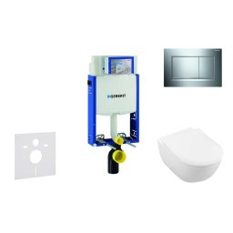 Geberit Kombifix - Moduł do wiszącej toalety z przyciskiem Sigma20, chrom błyszczące/chrom matowy + Villeroy Boch - toaleta i deska sedesowa, DirectFlush, SoftClose, CeramicPlus 110.302.00.5 NI6