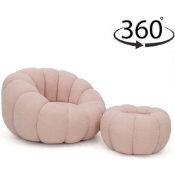 MebleMWM Fotel Obrotowy Z Podnóżkiem Cx2030 Pumpkin Bouclé Róż #6