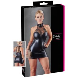 Cottelli - mini sukienka z koronką i błyszczącym kołnierzem - czarna - XL