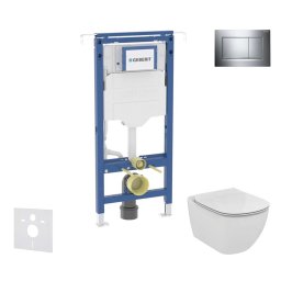 Geberit Duofix - Zestaw do montażu podtynkowego, toaleta i deska sedesowa Ideal Standard Tesi, przycisk Sigma20, Aquablade, SoftClose, chrom lustrzany/chrom mat SANI11CD1111