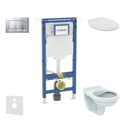 Geberit Duofix - Zestaw do zabudowy stelaża podtynkowego, WC Alpha z deską sedesową, przycisk Sigma20, chrom matowy/chrom SANI11CD2104