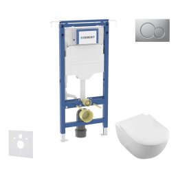 Geberit Duofix - Zestaw ścienny do WC z deską sedesową Villeroy Boch, przycisk Sigma01, DirectFlush, SoftClose, CeramicPlus, chrom mat SANI11CK2100