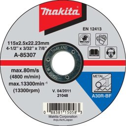 Makita Akcesoria - Tarcza tnąca do metalu 115x22,2 mm A-85307