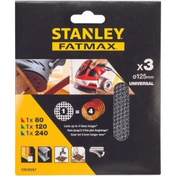 Stanley Akcesoria - 3-częściowy zestaw siatek szlifierskich, średnica 125 mm STA39267-XJ
