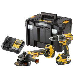 DeWALT Narzędzia - Zestaw wiertarko-wkrętarki z udarem i szlifierki kątowej 18V, 2x akumulator 5,0 Ah XR, ładowarka DCK2080P2T