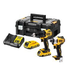 DeWALT Narzędzia - Zestaw akumulatorowy - wiertarka i klucz udarowy 18V, 2x akumulator 2,0 Ah Li-Ion, ładowarka DCK2062D2T