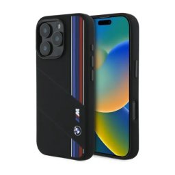 BMW Silicone Cut Tricolor Lines MagSafe do iPhone 16 Pro Max Czarny