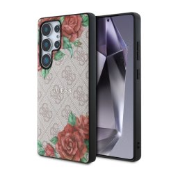 Guess Leather 4G Flowers Print Metal Classic Logo MagSafe Galaxy S25 Ultra Różowy