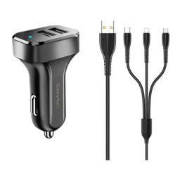 USAMS King Tu C13 2x USB kabel Czarny