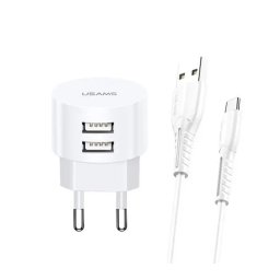 USAMS T20 2x USB + kabel microUSB Biały
