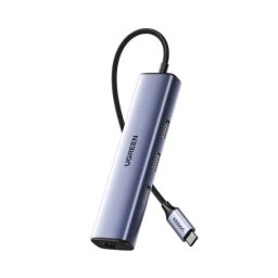UGREEN CM475 USB-C do 3x USB 3.0, RJ45, USB-C PD Szary