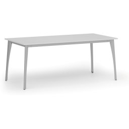 B2B Partner Stół konferencyjny do biura PRIMO OMEGA, 180x90 cm, szara podstawa, biały