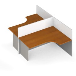 B2B Partner Narożne biurko PRIMO z panelami, w kształcie T, tablica magnetyczną, 2 stanowiska, szara/czereśnia
