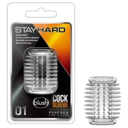 Stay Hard - długa kolczasta nakładka na penisa, rękaw na penisa (przezroczysty)